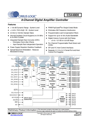 CDB44800 datasheet - 8-Channel Digital Amplifier Controller