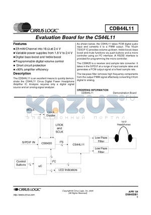 CDB44L11 datasheet - Evaluation Board for the CS44L11