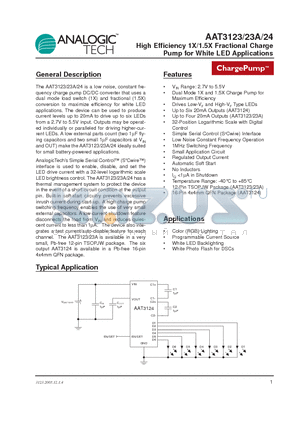 AAT3123A datasheet - High Efficiency 1X/1.5X Fractional Charge Pump for White LED Applications