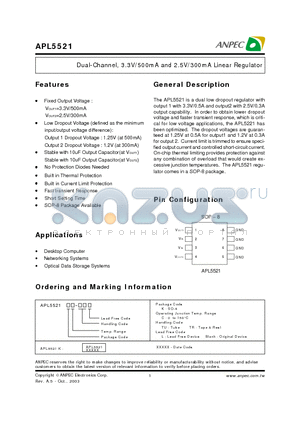 APL5521K datasheet - Dual-Channel, 3.3V/500mA and 2.5V/300mA Linear Regulator