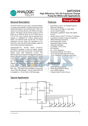 AAT3124ISN-20-T1 datasheet - High Efficiency 1X/1.5X Fractional Charge Pump for White LED Applications