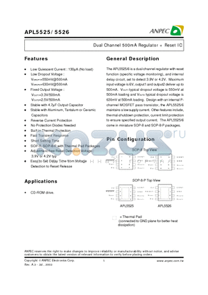 APL5525-BKAC-TR datasheet - DUAL CHANNEL 500mA REGULATOR - RESET IC