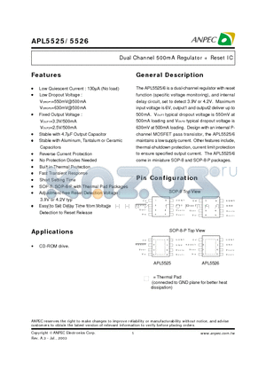 APL5525KA datasheet - DUAL CHANNEL 500mA REGULATOR - RESET IC