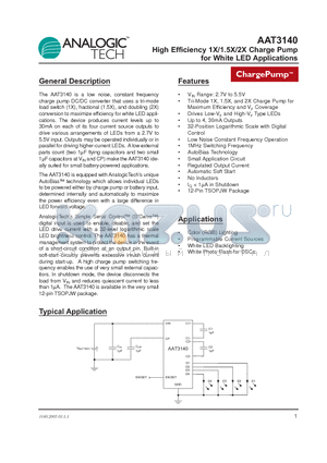 AAT3140 datasheet - High Efficiency 1X/1.5X/2X Charge Pump for White LED Applications