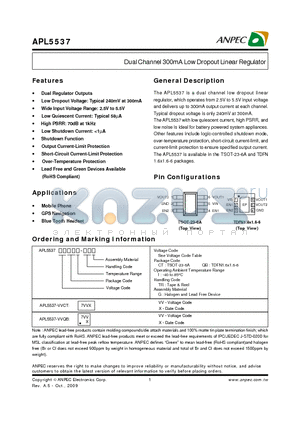 APL5537WCTI-TRG datasheet - Dual Channel 300mA Low Dropout Linear Regulator