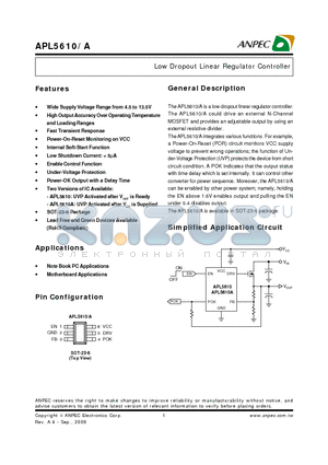 APL5610 datasheet - Low Dropout Linear Regulator Controller