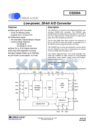 CDB5504 datasheet - Low Power, 20-Bit A/D Converter