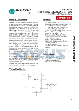 AAT3152 datasheet - High Efficiency 1X/1.5X/2X Charge Pump For White LED Applications