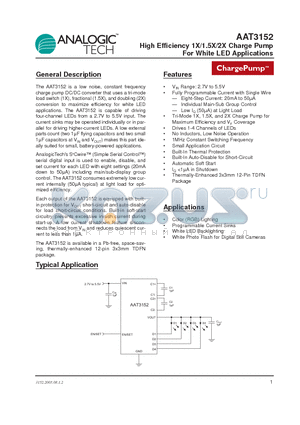 AAT3152IWP-T1 datasheet - High Efficiency 1X/1.5X/2X Charge Pump For White LED Applications