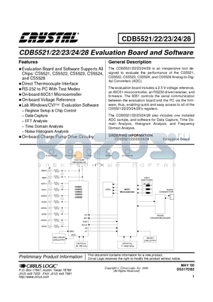 CDB5523 datasheet - Evaluation Board and Software