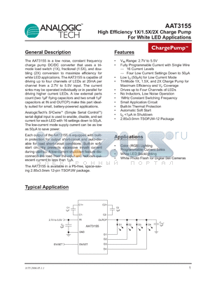 AAT3155ITP-T1 datasheet - High Efficiency 1X/1.5X/2X Charge Pump For White LED Applications