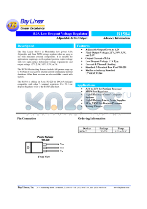 B1584T datasheet - 8.0A Low Dropout Voltage Regulator