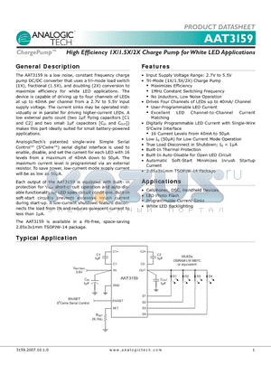 AAT3159ITO-T1 datasheet - High Efficiency 1X/1.5X/2X Charge Pump for White LED Applications
