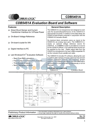 CDB5451A datasheet - Evaluation Board and Software