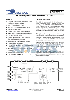 CDB8415A datasheet - 96 kHz Digital Audio Interface Receiver