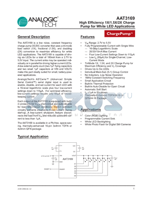 AAT3169 datasheet - High Efficiency 1X/1.5X/2X Charge Pump for White LED Applications