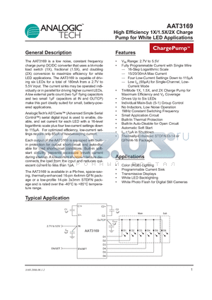 AAT3169 datasheet - High Efficiency 1X/1.5X/2X Charge Pump for White LED Applications