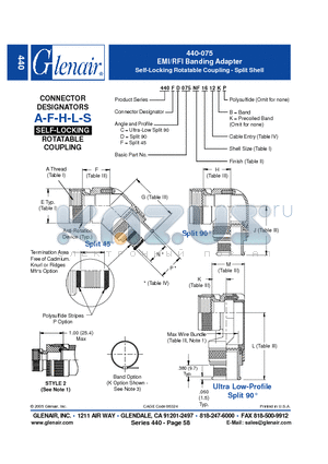 440SF075NF22 datasheet - EMI/RFI Banding Adapter Self-Locking Rotatable Coupling - Split Shell