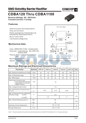 CDBA120 datasheet - SMD Schottky Barrier Rectifier