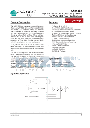 AAT3175 datasheet - High Efficiency 1X/1.5X/2X Charge Pump For White LED Flash Applications