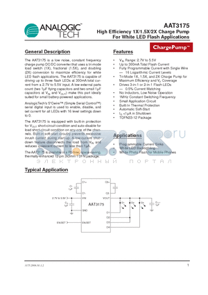 AAT3175IWP-T1 datasheet - High Efficiency 1X/1.5X/2X Charge Pump For White LED Flash Applications
