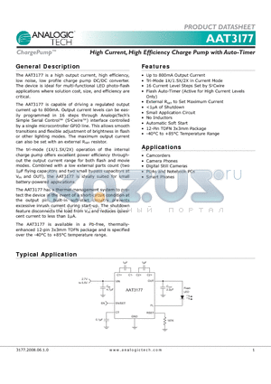 AAT3177IWP-T1 datasheet - High Current, High Efficiency Charge Pump with Auto-Timer