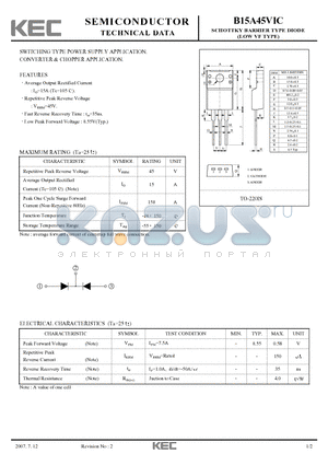 B15A45VIC datasheet - SCHOTTKY BARRIER TYPE DIODE
