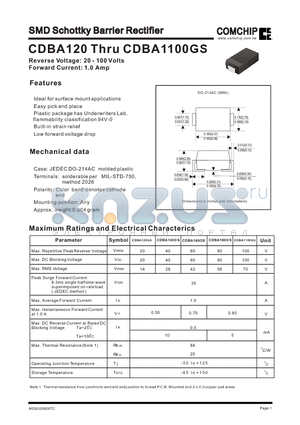 CDBA140GS datasheet - SMD Schottky Barrier Rectifier