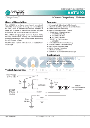 AAT3192IJQ-2 datasheet - 2-Channel Charge-Pump LED Driver