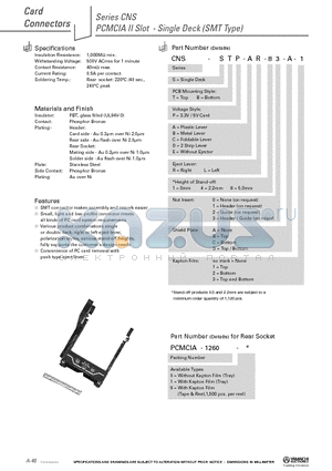 CNS-SBP-AL10-A-1 datasheet - PCMCIA II Slot - Single Deck (SMT Type)