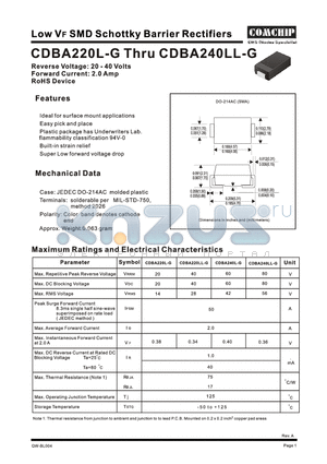 CDBA220L-G datasheet - Low Vf SMD Schottky Barrier Rectifiers