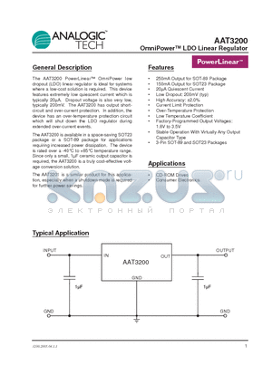 AAT3200IGY-2.0-T1 datasheet - OmniPower LDO Linear Regulator