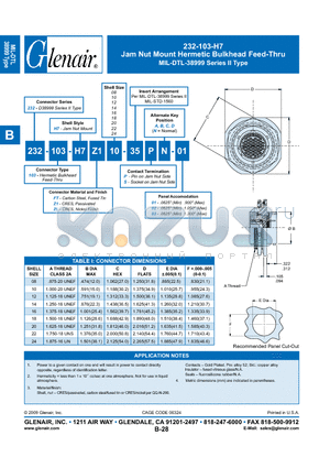 232-103-H7FT16-35SA-01 datasheet - Jam Nut Mount Hermetic Bulkhead Feed-Thru