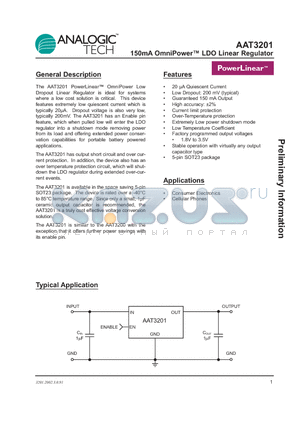 AAT3201 datasheet - 150mA OmniPower LDO Linear Regulator