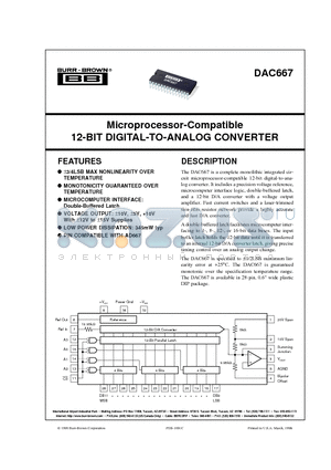 DAC667 datasheet - Microprocessor-Compatible 12-BIT DIGITAL-TO-ANALOG CONVERTER