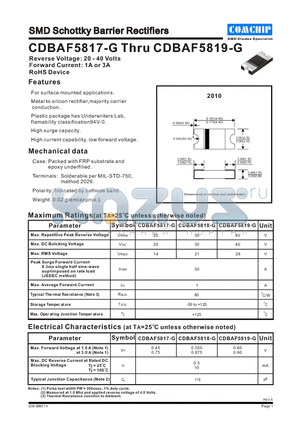 CDBAF5818-G datasheet - SMD Schottky Barrier Rectifiers