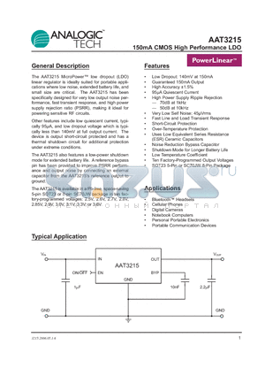 AAT3215 datasheet - 150mA CMOS High Performance LDO