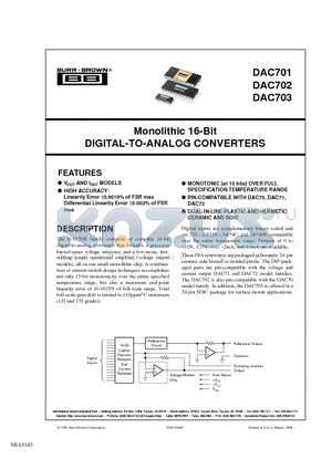 DAC703BH datasheet - Monolithic 16-Bit DIGITAL-TO-ANALOG CONVERTERS