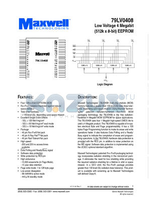 79LV0408XPFI-20 datasheet - Low Voltage 4 Megabit (512k x 8-bit) EEPROM