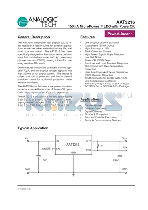 AAT3216IGV-2.3-T1 datasheet - 150mA MicroPower LDO with PowerOK