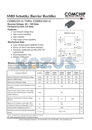 CDBB2100-G datasheet - SMD Schottky Barrier Rectifier