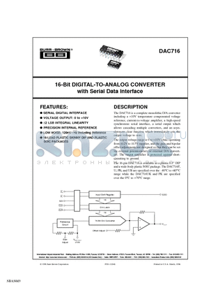 DAC716P datasheet - 16-Bit DIGITAL-TO-ANALOG CONVERTER with Serial Data Interface