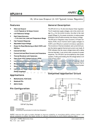 APL5910KAI-TRG datasheet - 1A, Ultra Low Dropout (0.12V Typical) Linear Regulator