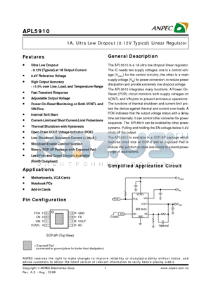 APL5910KAI-TRL datasheet - 1A, Ultra Low Dropout (0.12V Typical) Linear Regulator
