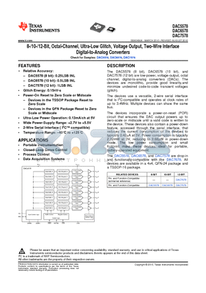 DAC6578SRGER datasheet - 8-/10-/12-Bit, Octal-Channel, Ultra-Low Glitch, Voltage Output, Two-Wire Interface Digital-to-Analog Converters