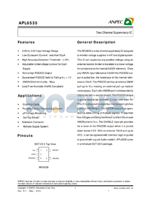 APL6535BI-TUL datasheet - Two-Channel Supervisory IC