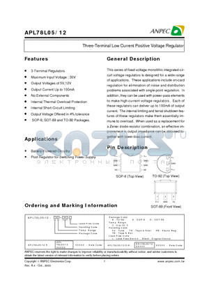 APL78L05 datasheet - Three-Terminal Low Current Positive Voltage Regulator