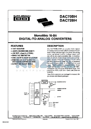 DAC72BH-CSB-VBI datasheet - Monlithic 16-bit digital-to-analog converters