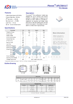 APLT0915-T datasheet - PLL Module