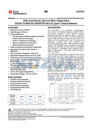 DAC7565C datasheet - 12-Bit, Quad Channel, Ultra-Low Glitch, Voltage Output DIGITAL-TO-ANALOG CONVERTER with 2.5V, 2ppm/`C Internal Reference